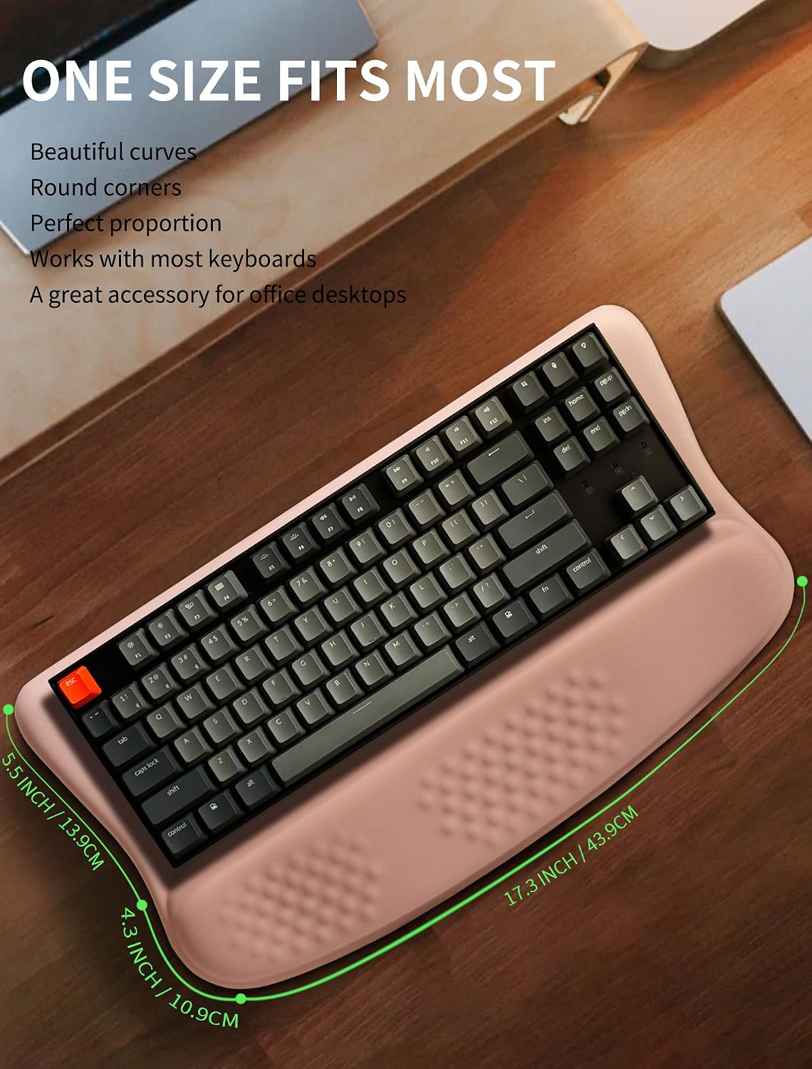 Ergonomic Wave Wrist Rest with Keyboard Stand, Cushioned Palm Rest, Comfortable Integrated Memory Foam for Natural Typing and Relieve Wrist Pain, Dark Night Black
