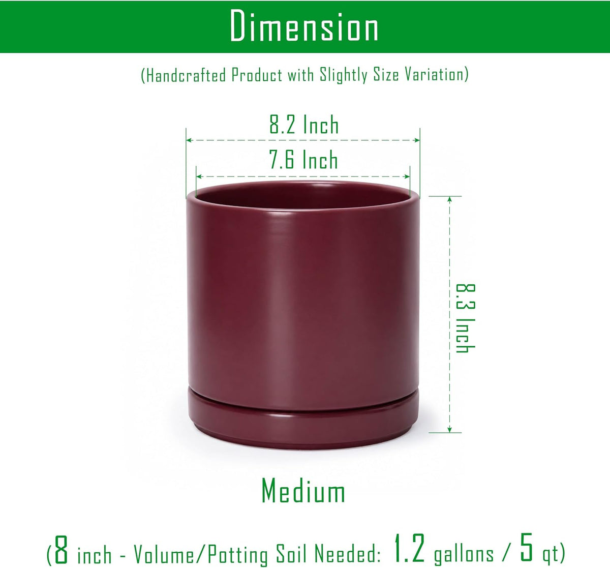 D'vine Dev 4.7 Inch Ceramic Planter Pot with Drainage Hole and Saucer, Indoor Cylinder Round Planter Pot, Teal, 94-O-B-9