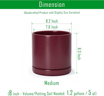 D'vine Dev 4.7 Inch Ceramic Planter Pot with Drainage Hole and Saucer, Indoor Cylinder Round Planter Pot, Teal, 94-O-B-9
