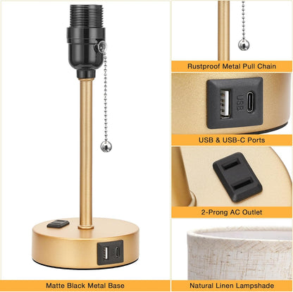 Dicoool Bedside Table Lamp for Bedroom - Small Desk Lamp with USB Ports