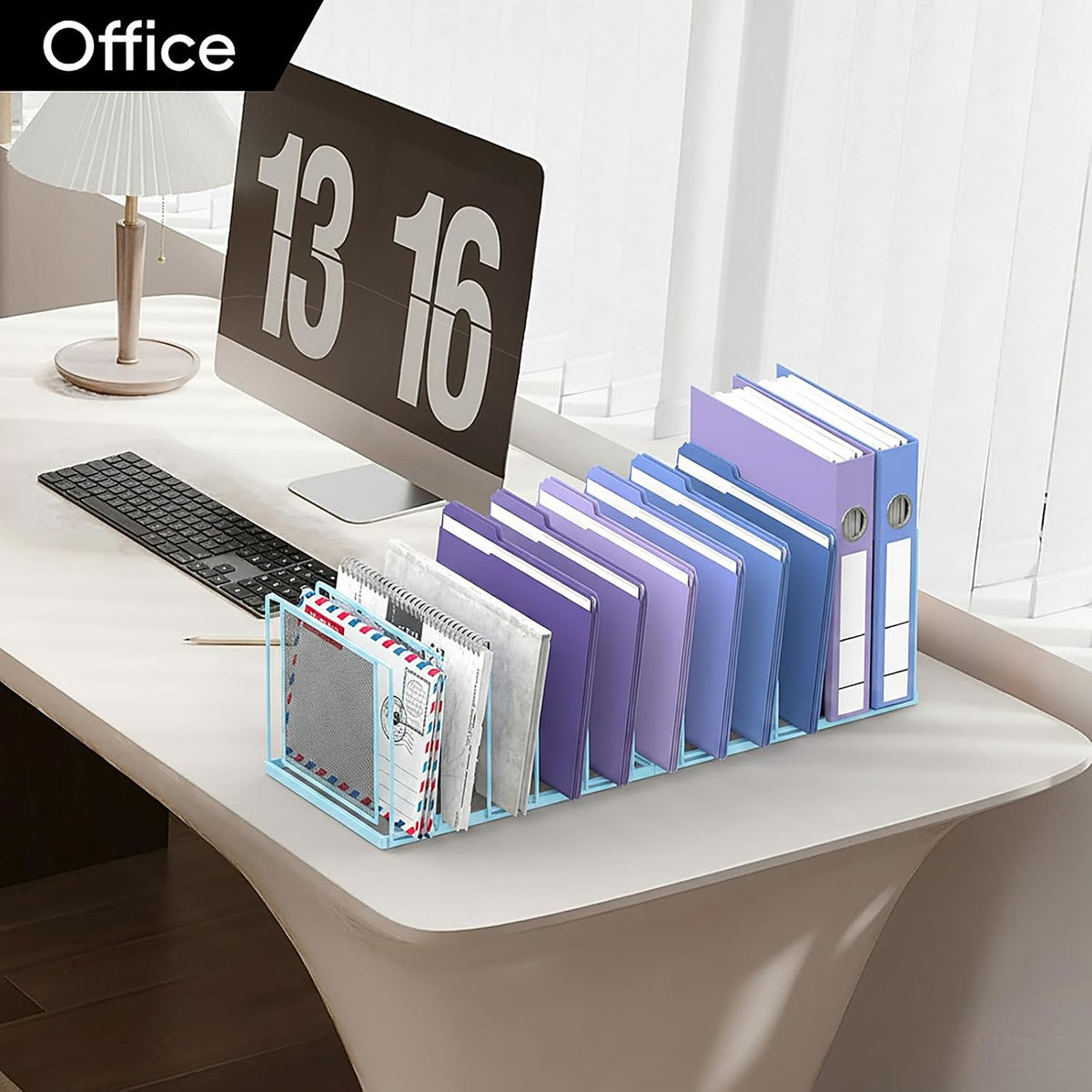 File Organizer for Desk, 5-Section Vertical File Sorter, Paper Holder Organizer Standing Metal File Folder for Office Home Classroom, Black
