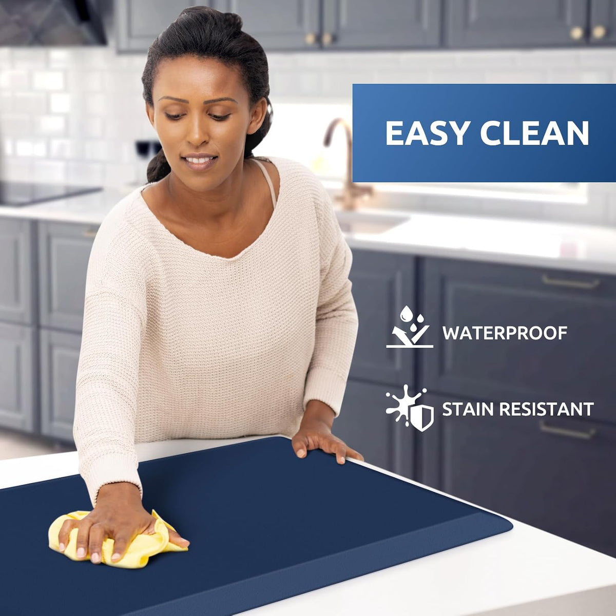 KitchenClouds Kitchen Mat Cushioned Anti Fatigue Rug 17.3"x28" Water Resistant, Non Slip, Standing and Comfort Desk/Floor Mats for House Sink Office (Black)