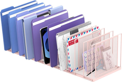 File Organizer for Desk, 5-Section Vertical File Sorter, Paper Holder Organizer Standing Metal File Folder for Office Home Classroom, Black