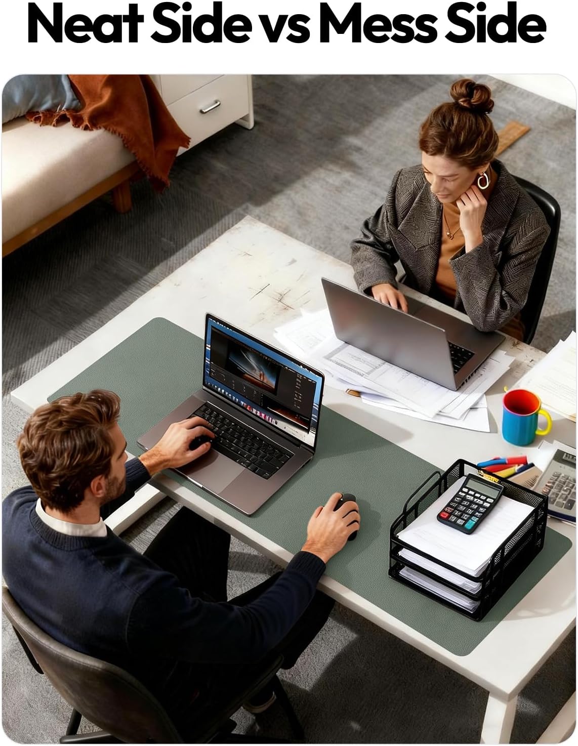 YSAGi Leather Desk Pad Protector, Office Desk Mat, Large Mouse Pad, Non-Slip PU Leather Desk Blotter, Waterproof Laptop Desk Writing Pad for Office and Home (23.6" x 13.8", Eggshell) - Colors A