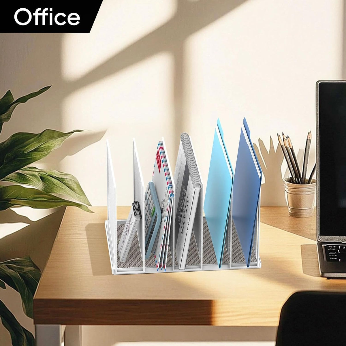 File Organizer for Desk, 5-Section Vertical File Sorter, Paper Holder Organizer Standing Metal File Folder for Office Home Classroom, Black