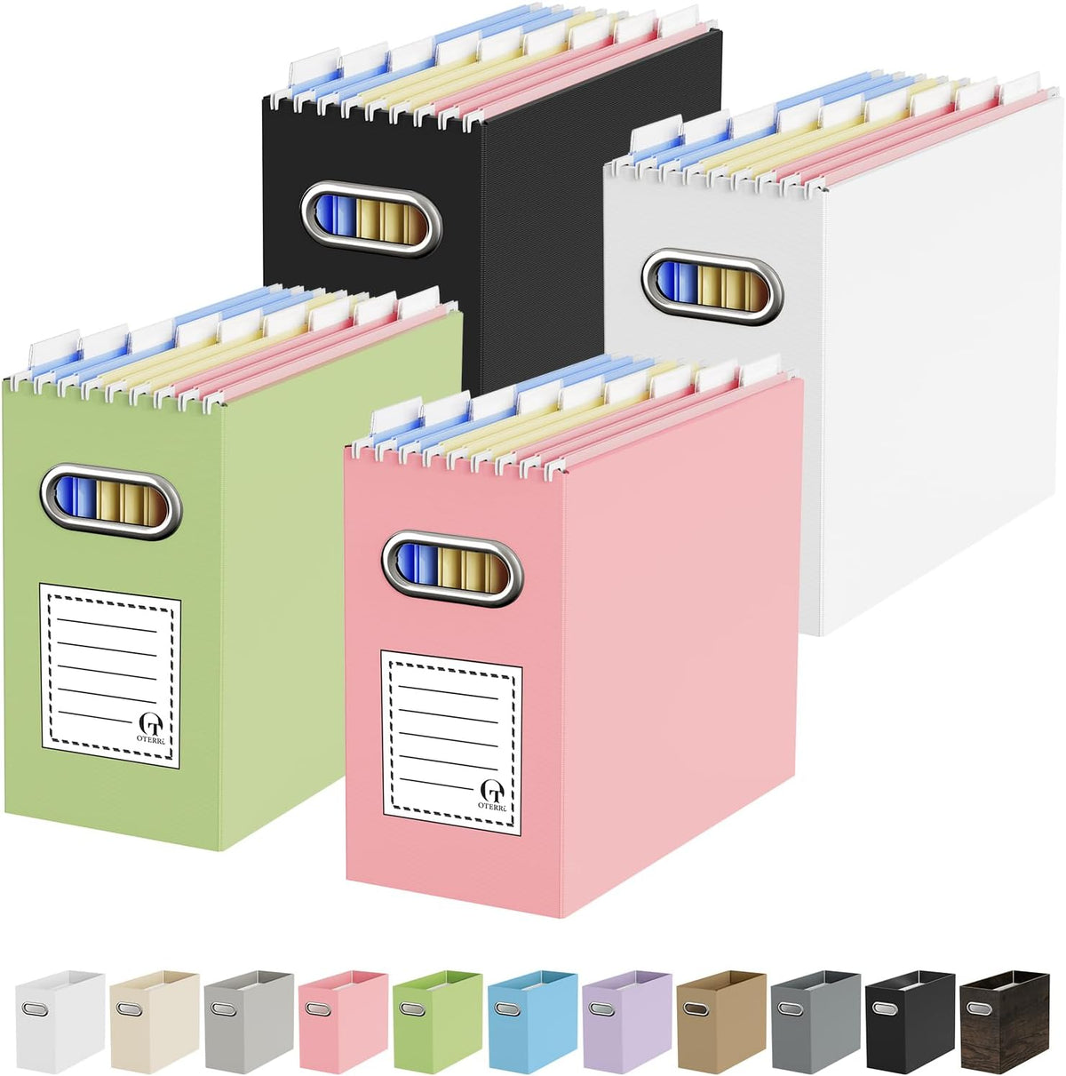 Oterri File Organizer Box, Portable Collapsible Cardboard File Folder Organizer with Handle for Letter Size Hanging Files, Document Storage Box for Home Office & Classroom (Pink)
