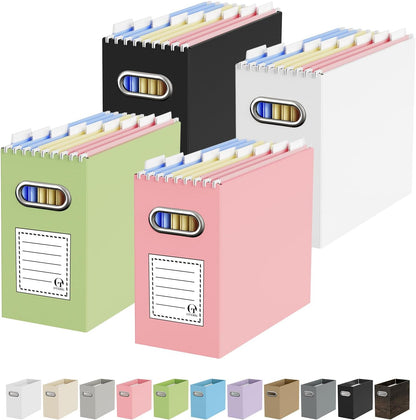 Oterri File Organizer Box, Portable Collapsible Cardboard File Folder Organizer with Handle for Letter Size Hanging Files, Document Storage Box for Home Office & Classroom (Pink)