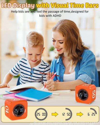 Digital Pomodoro Timer Cube 5/10/25/50min, Visual Productivity Flip Timer for Kids Classroom Desk, Custom Countdown, Silent and Sound Mode for ADHD Study Work Game Kitchen (Purple)