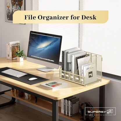 Desk Organizers Metal Desk Magazine File Holder with 5 Vertical Compartments Rack File Organizer for Office Desktop, Classroom, Home Workspace, Black