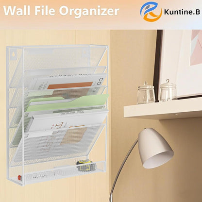 Kuntine.B Wall File Organizer Office Hanging Magazine Holder Wall File Organizer for Office Home (Black, 5 Tier)