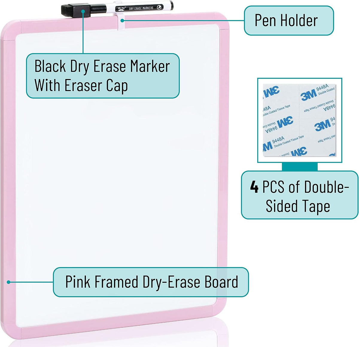 Dry Erase Board, 14” x 11”, White Frame