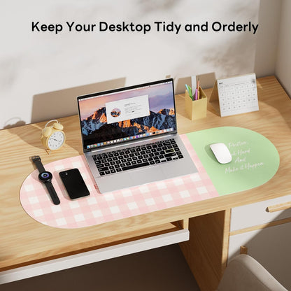 Checkered Pattern Desk Pad Protector, 35.5 x 13'' Aesthetic Mouse Mat for Desktop, Waterproof PU Leathe Non-Slip Desk Writing Pad for Office and Home, Green and Purple