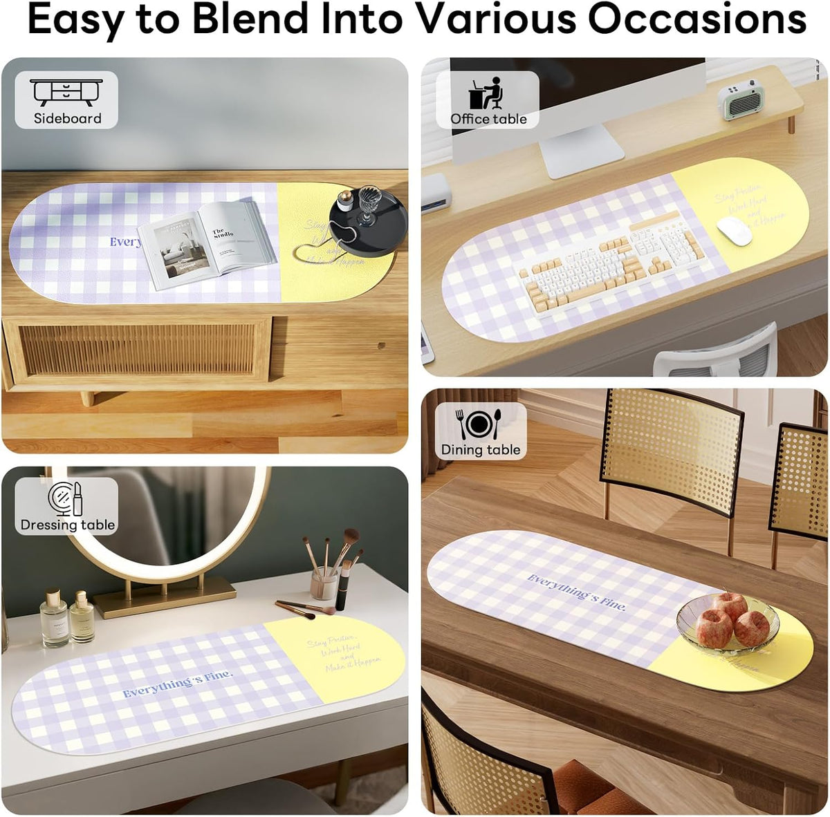 Checkered Pattern Desk Pad Protector, 35.5 x 13'' Aesthetic Mouse Mat for Desktop, Waterproof PU Leathe Non-Slip Desk Writing Pad for Office and Home, Green and Purple