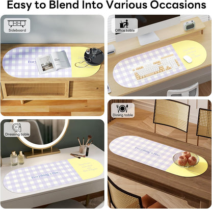 Checkered Pattern Desk Pad Protector, 35.5 x 13'' Aesthetic Mouse Mat for Desktop, Waterproof PU Leathe Non-Slip Desk Writing Pad for Office and Home, Green and Purple