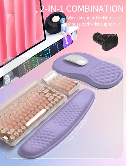 2in1 Combination, Wave Keyboard Wrist Rest and Ergonomic Curvature Mouse Pad Wrist Support for Relieve Wrist Pain, Filled with Soft Cushion Memory Foam, Black