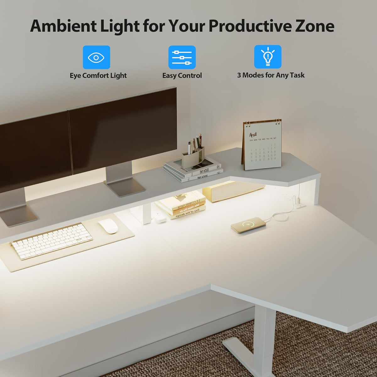48 * 24 Inch Electric Standing Desk with Shelf & Led, Dark Walnut