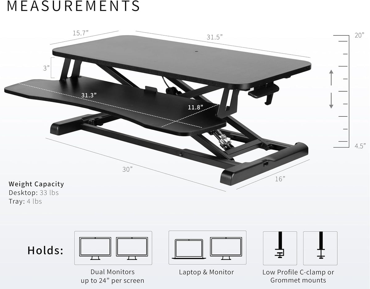 Black 32 in Standing Desk Converter, DESK-V000K