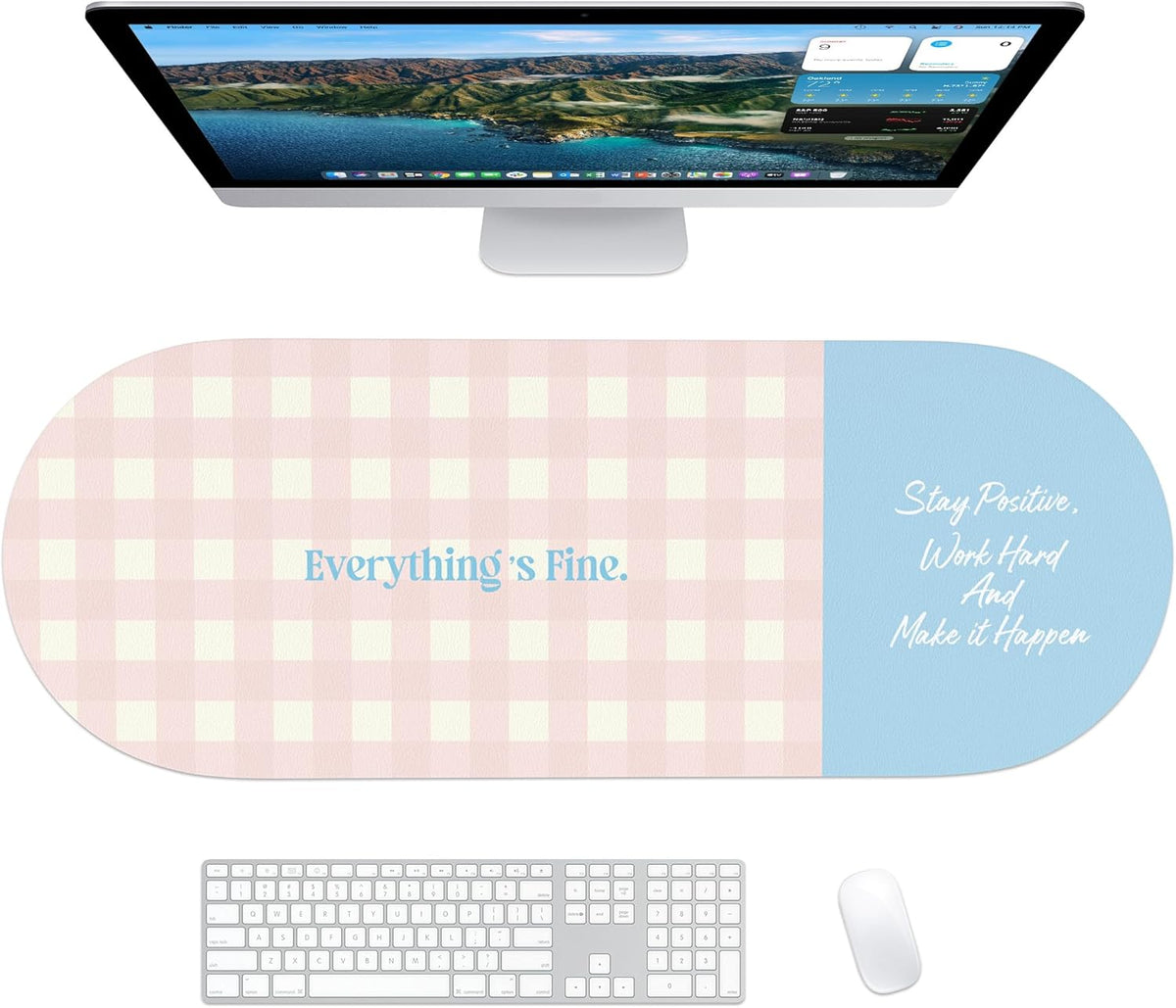 Checkered Pattern Desk Pad Protector, 35.5 x 13'' Aesthetic Mouse Mat for Desktop, Waterproof PU Leathe Non-Slip Desk Writing Pad for Office and Home, Green and Purple
