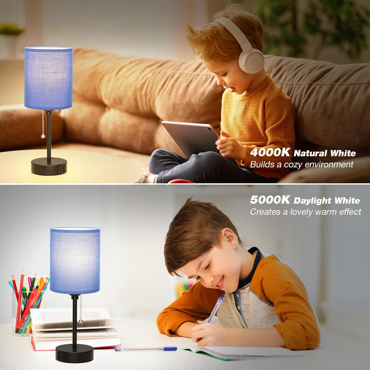 Dicoool Bedside Table Lamp for Bedroom - Small Desk Lamp with USB Ports