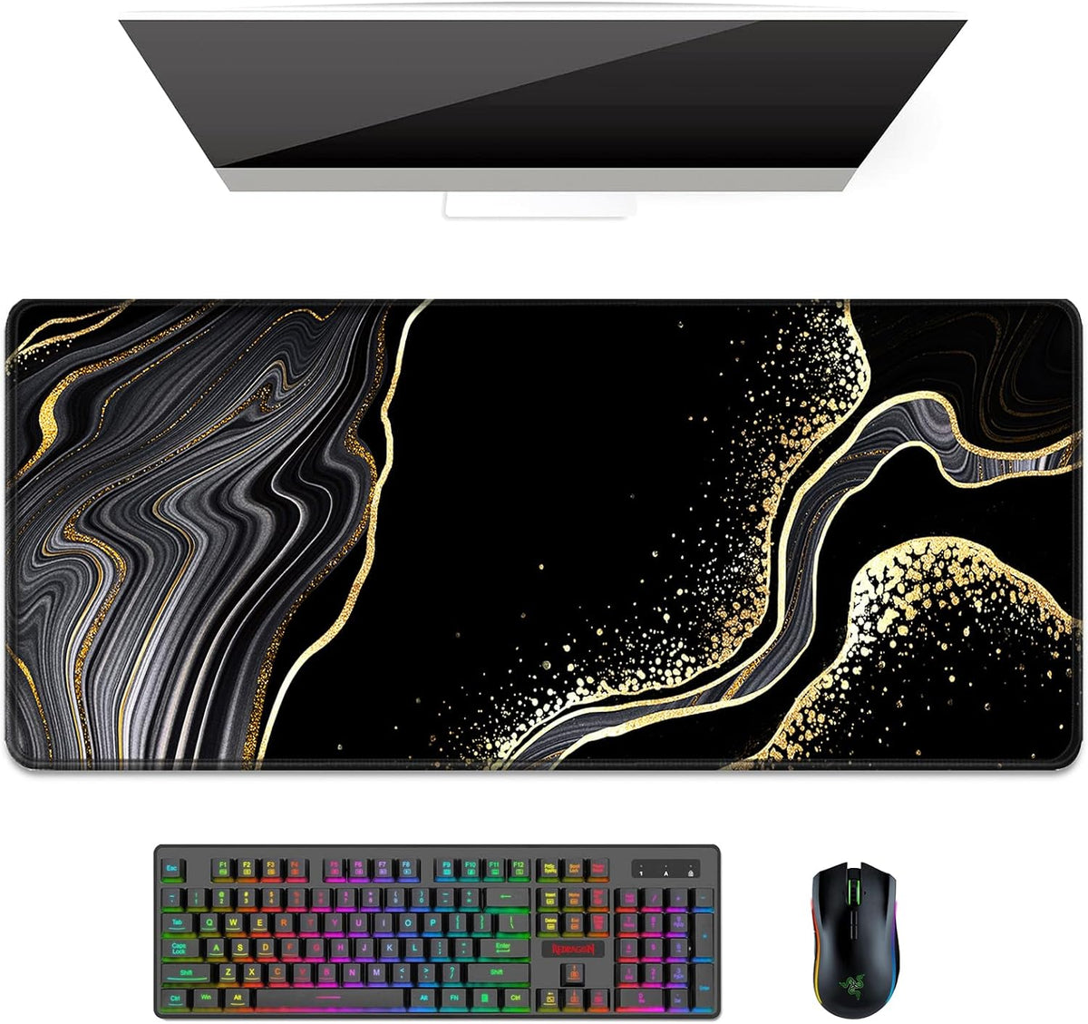 Auhoahsil Desk Mat, Ultra Large Mouse Pad, XXL Gaming Mousepad, Green Tropical Leaves Deskpad, Big Extended Full Size Mouse Pad, Desktop Desk Matt for Keyboard, Laptop & Computer, 35.5 x 15.7 in - Colors B