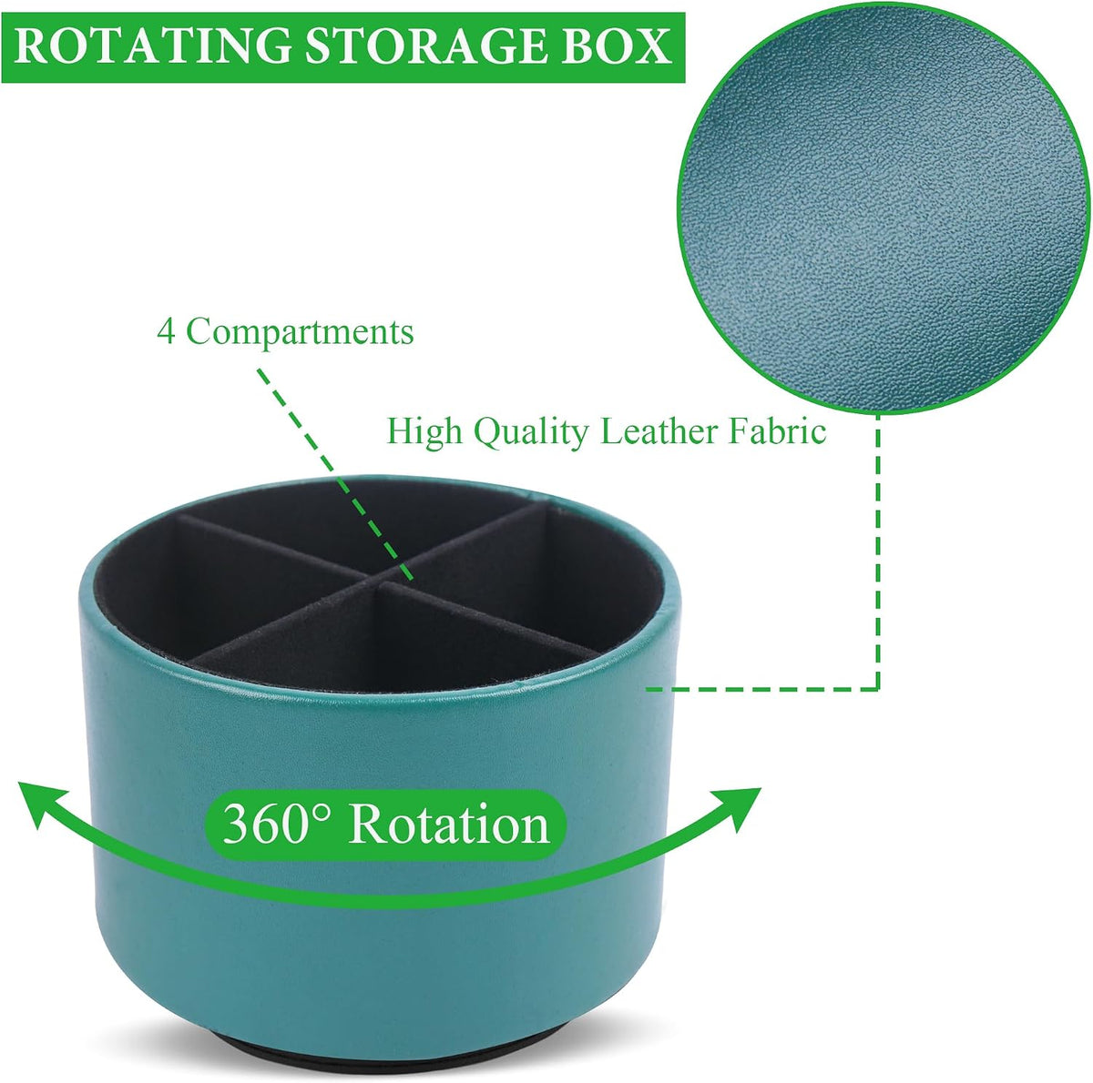 Round Leather Art Supply Organizer,Remote Control Holder,360 Degree Rotating,Multi-Functional Pencil Holder,4 Compartments Desktop Stationary Organizer(1-Blue Bird) - Colors A