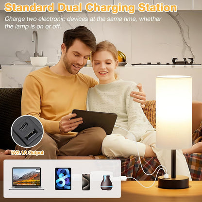 Dicoool Bedside Table Lamp for Bedroom - 3-Way Dimmable Touch Lamp, USB A+C