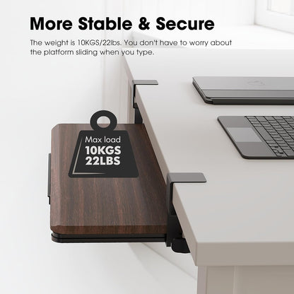 Fenge Keyboard Tray Under Desk, Pull Out Keyboard & Mouse Tray with C Clamp Mount, Sliding Keyboard Holder for Desk, 25.6 x 11.8 inch Large Slide-Out Platform Computer Drawer for Typing