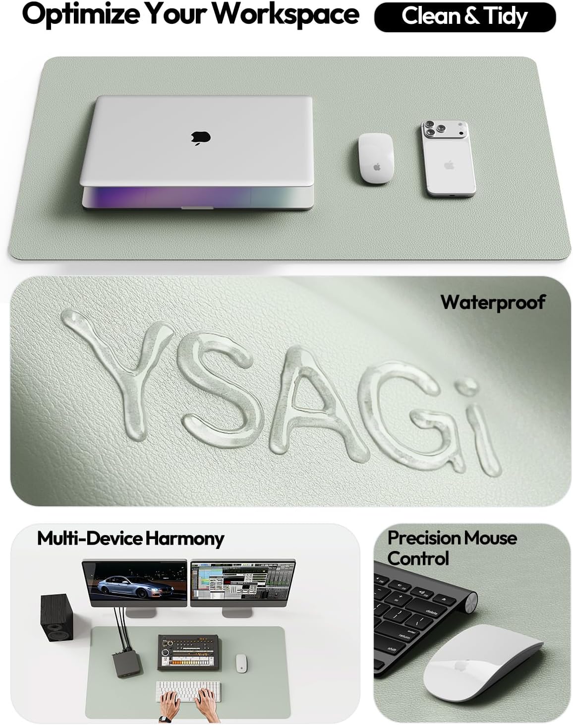 YSAGi Leather Desk Pad Protector, Large Mouse Pad, Non-Slip PU Leather Desk Blotter, Waterproof Writing Pad for Office and Home (31.5" x 15.8", Eggshell) - Colors B