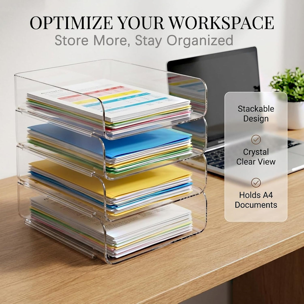 DCA Large Capacity Desk Organizer, 4 Tier Paper Organizer, File Organizer for Desk, Stackable Paper Tray for Office, Home and School