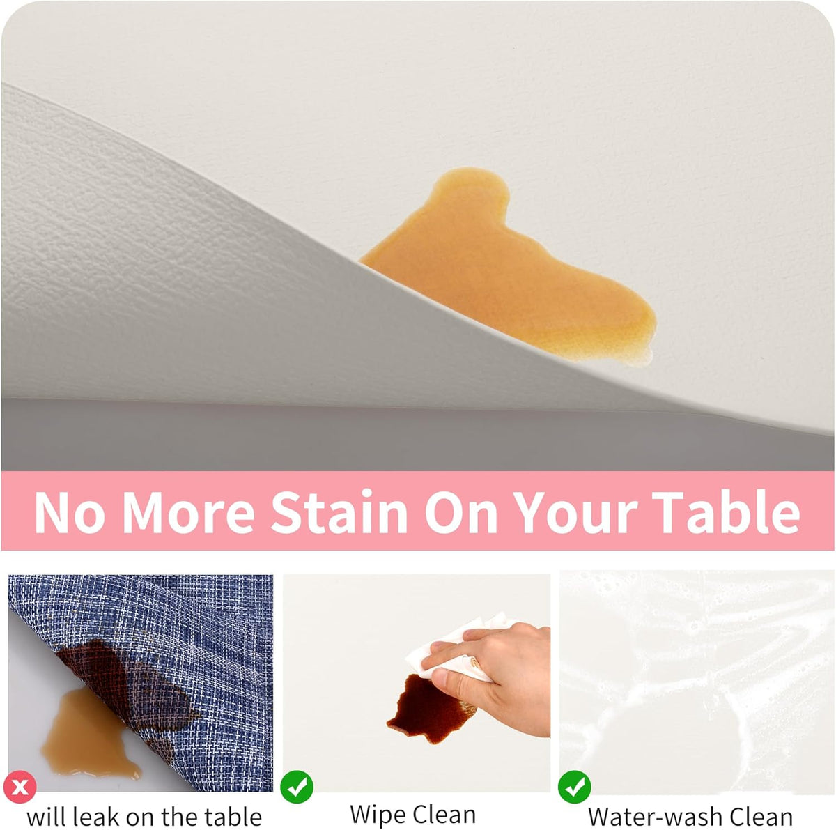 Maxpearl Faux Leather Placemats Set of 6 - Waterproof - Wipe Clean - Heat Resistant - Anti Slip Dining Table Place Mats, Suitable for Indoor & Outdoor Use, 17’’×12’’, Beige