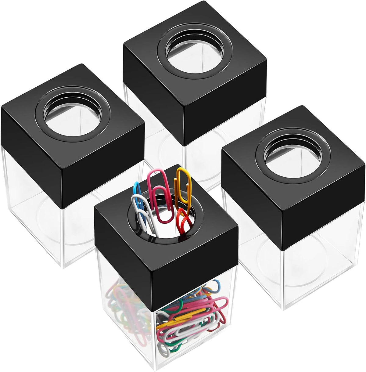 Outus 4 Pieces Magnetic Paper Clip Dispenser Holder Paperclip Dispenser for Desk, School, Office(Black)