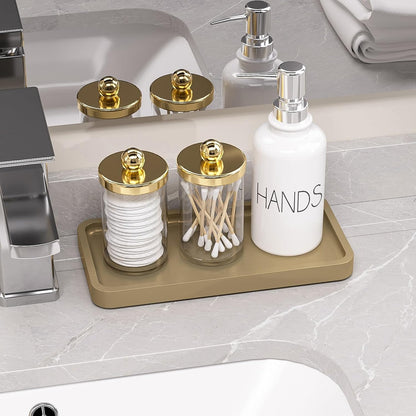 Small Bathroom Vanity Tray for Countertop Makeup Perfume Jewelry Decor Candle Keys, Small Black Kitchen Tray for Soap Dispenser Spice Bamboo Toilet Tray 7.9" L x 4" W x 0.79" H