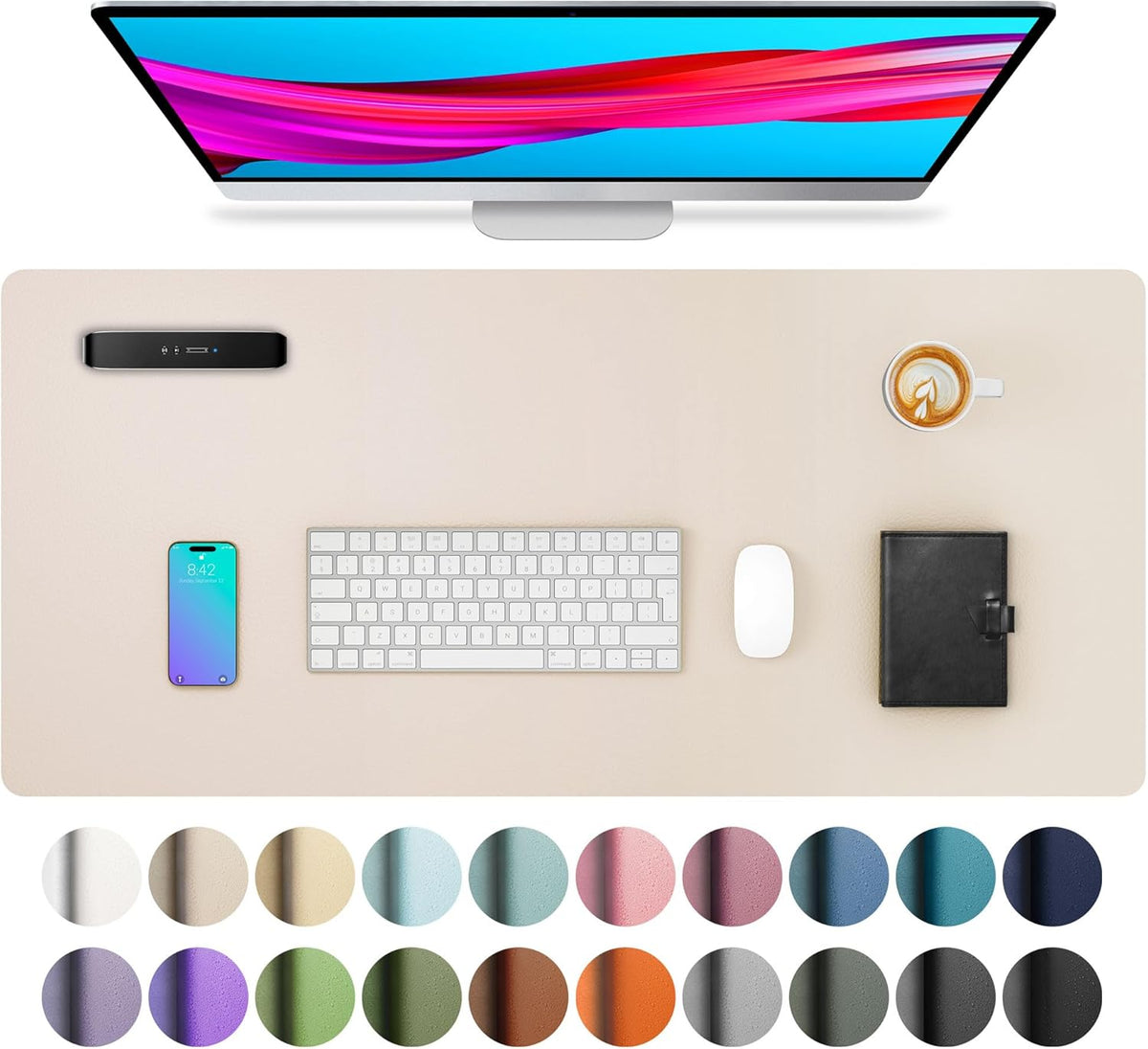 Aothia Leather Office Desk Pad Protector, Non-Slip PU Leather Desk Blotter, Waterproof Laptop Writing Mouse Pad for Office and Home, Black, 31.5" x 15.7" - Colors A
