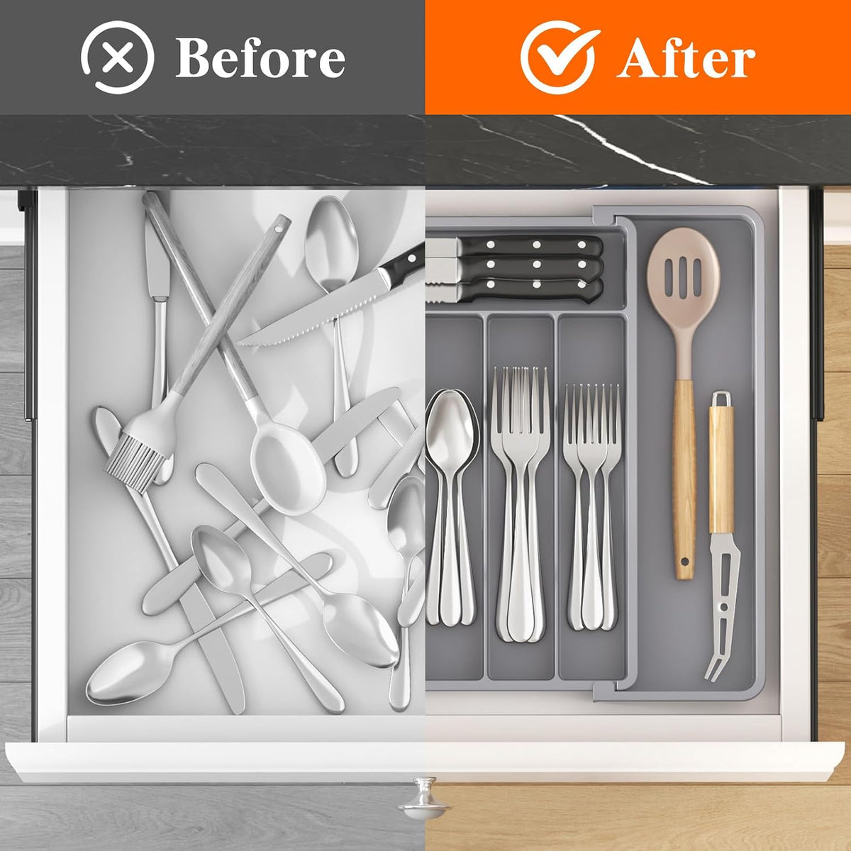 Expandable Silverware Drawer Organizer, Kitchen Utensil Tray