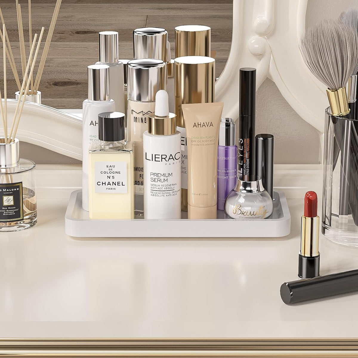 Small Bathroom Vanity Tray for Countertop Makeup Perfume Jewelry Decor Candle Keys, Small Black Kitchen Tray for Soap Dispenser Spice Bamboo Toilet Tray 7.9" L x 4" W x 0.79" H