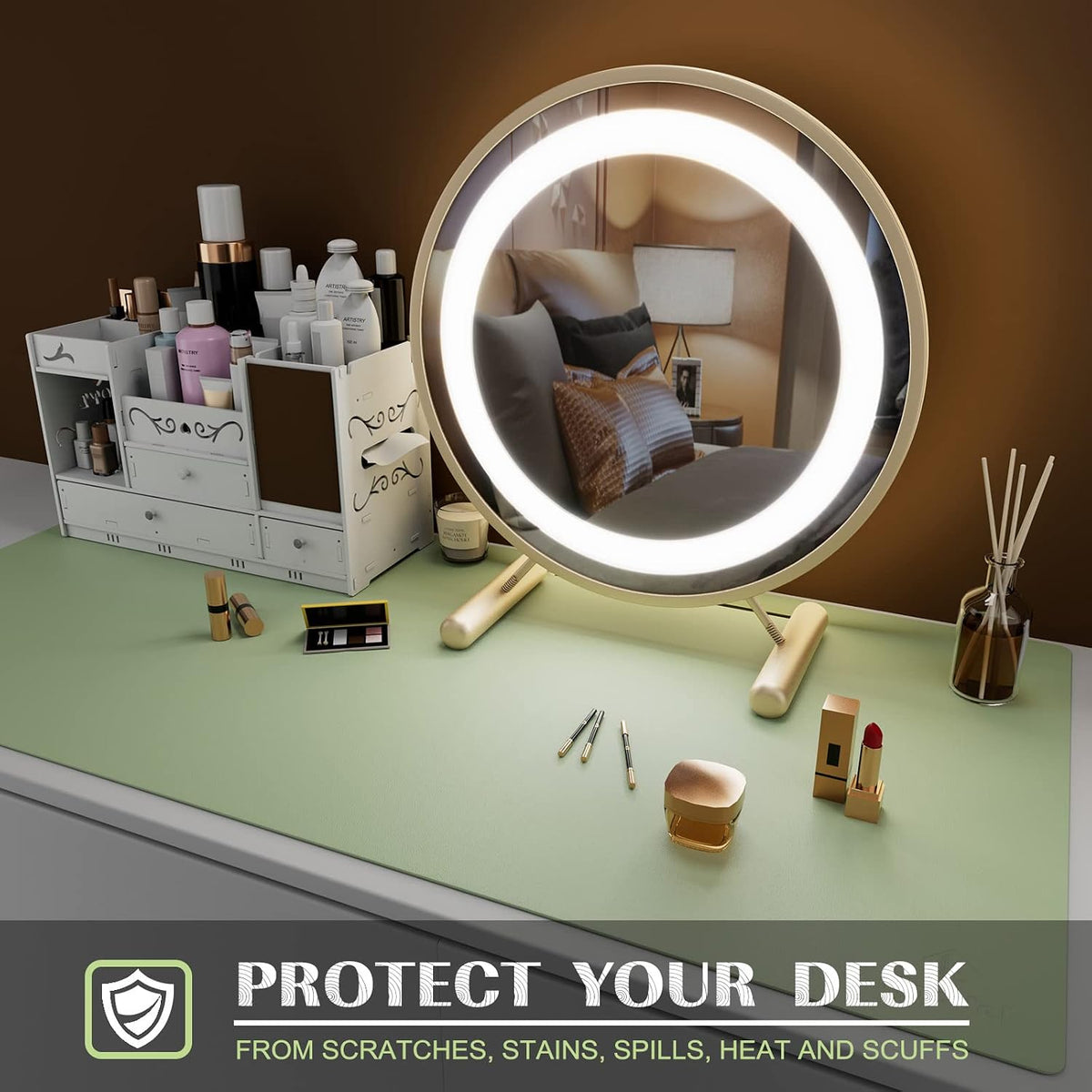K KNODEL Large Office Leather Desk Mat, Mouse and Keyboard Pad, Computer and Laptop Mat, Desktop Protector and Cover, Writing Pad and Blotter (31.5"x15.7", Black)