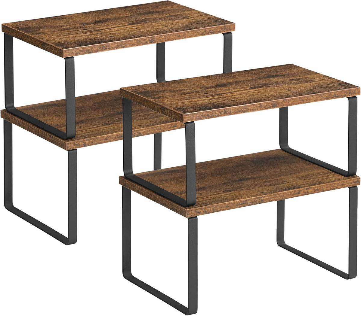 SONGMICS Cabinet Organizer Shelf, Set of 4 Kitchen Counter Shelves, Kitchen Storage, Spice Rack, Stackable, Expandable, Metal and Engineered Wood, Cloud White and Natural Beige UKCS010N01