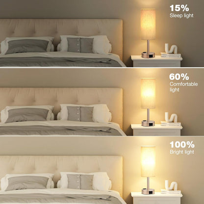 Fenmzee Bedside Table Lamp for Bedroom - Dimmable Touch, USB A+C, AC Outlet