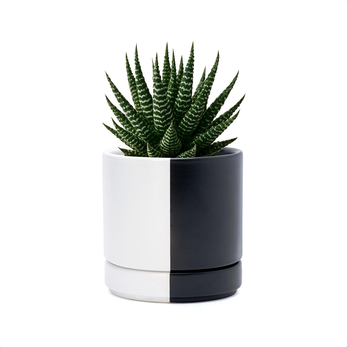D'vine Dev 4.7 Inch Ceramic Planter Pot with Drainage Hole and Saucer, Indoor Cylinder Round Planter Pot, Teal, 94-O-B-9