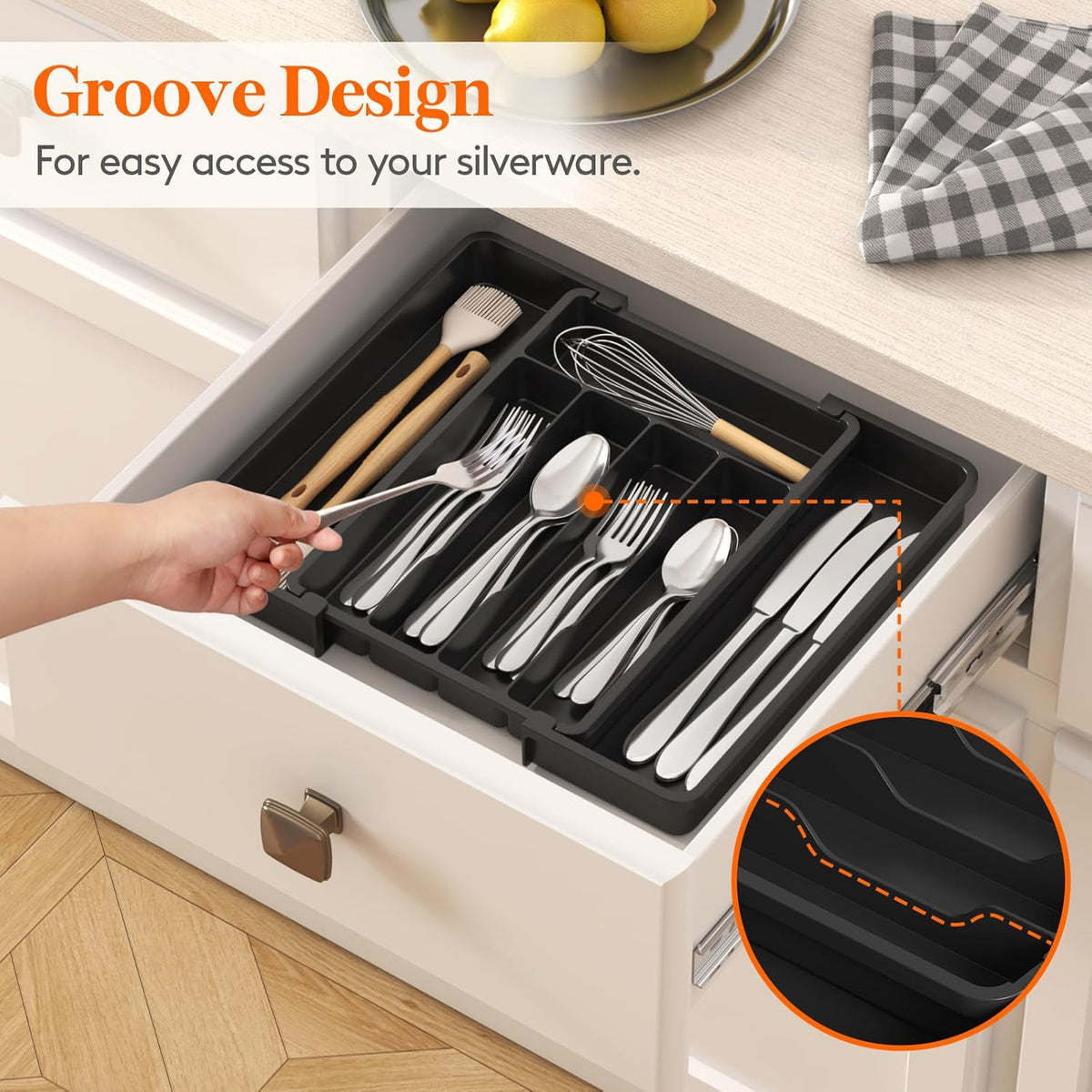 Expandable Silverware Drawer Organizer, Kitchen Utensil Tray