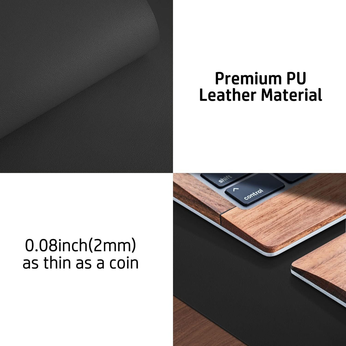 Aothia Leather Office Desk Pad Protector, Non-Slip PU Leather Desk Blotter, Waterproof Laptop Writing Mouse Pad for Office and Home, Black, 31.5" x 15.7" - Colors A