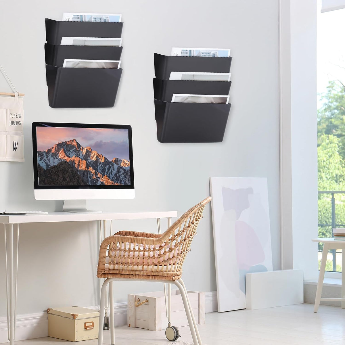 EASEPRES 3 Single Pocket Mesh Hanging File Organizer, Vertical Wall Mounted Magazine File Holder, Mount Basket Mail Paper Document Folder Organizing for Office, Home and School, Black