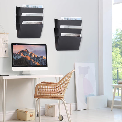 EASEPRES 3 Single Pocket Mesh Hanging File Organizer, Vertical Wall Mounted Magazine File Holder, Mount Basket Mail Paper Document Folder Organizing for Office, Home and School, Black
