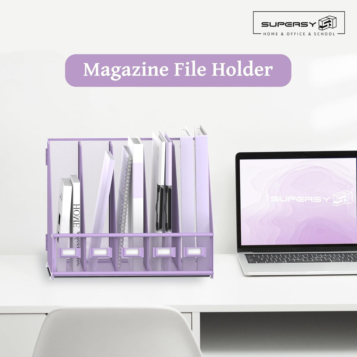 Desk Organizers Metal Desk Magazine File Holder with 5 Vertical Compartments Rack File Organizer for Office Desktop, Classroom, Home Workspace, Black