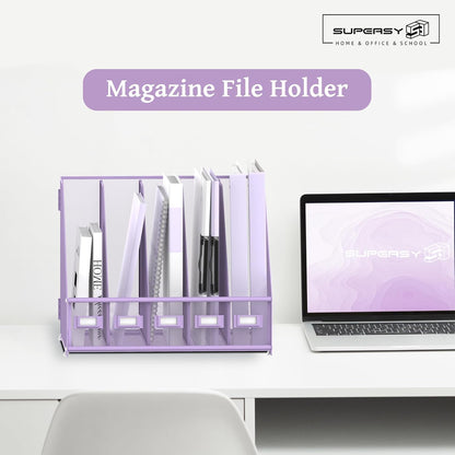Desk Organizers Metal Desk Magazine File Holder with 5 Vertical Compartments Rack File Organizer for Office Desktop, Classroom, Home Workspace, Black