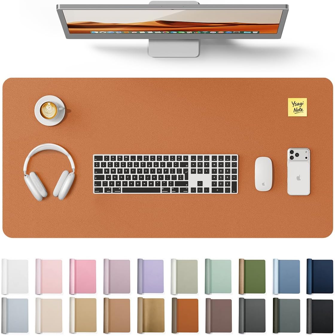 YSAGi Leather Desk Pad Protector, Office Desk Mat, Large Mouse Pad, Non-Slip PU Leather Desk Blotter, Waterproof Laptop Desk Writing Pad for Office and Home (23.6" x 13.8", Eggshell) - Colors A