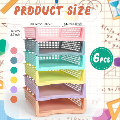 Tenceur 6 Pcs Turn in Trays Classroom, Pastel Paper Tray for Classroom Organization and Storage Stackable Plastic Book Baskets Teacher Organizers for Library Drawers Office Desk