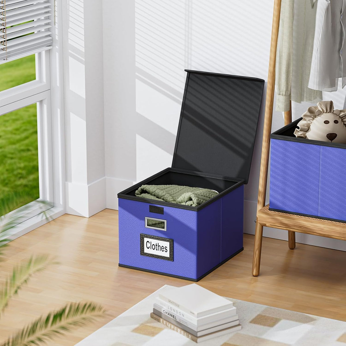 Upgraded Portable File Organizer Box with Lid, Collapsible Linen Hanging Filing Storage Boxes with Plastic Slides, Decorative Home/Office Filing System Box for File and Folders Storage (Gray)