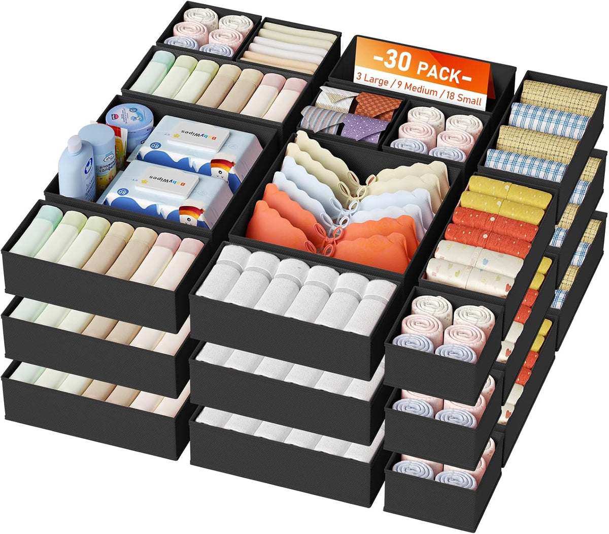 Drawer Organizer Clothes, Dresser Organizer, Foldable Closet Organizers and Storage, Fabric Dresser Bins, Drawer Dividers for Nursery, Baby Clothes, Underwears, Sock (Beige)
