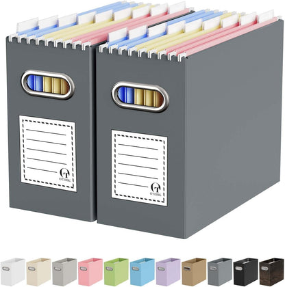 Oterri File Organizer Box, Portable Collapsible Cardboard File Folder Organizer with Handle for Letter Size Hanging Files, Document Storage Box for Home Office & Classroom (Pink)